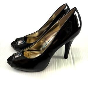 NWOT Charming Charlie faux patent leather peep toe pumps heels black size 7.5